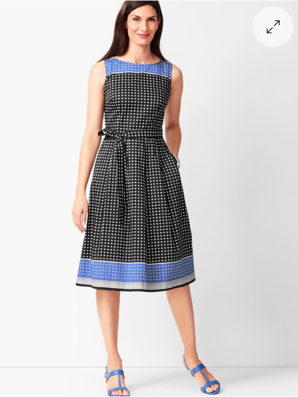 Talbots Black and Blue Geo-Print Fit and Flare Dress